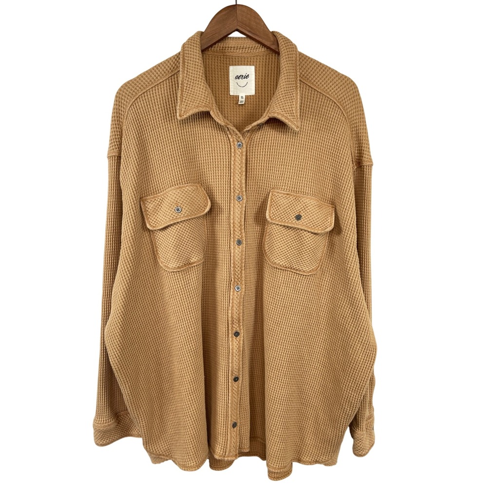 Aerie Womens Lumber Jane Shacket Size XXL Tan Oversized Button Up Pockets